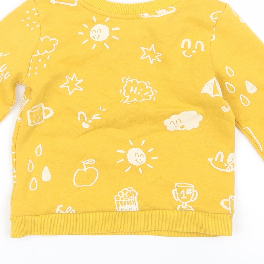 Primark Yellow Spotted Pullover Jumper Size 24 Months - popcorn, star, apple