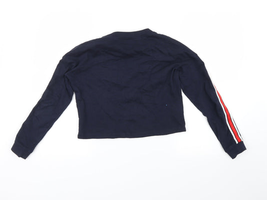 H&M Girls Blue Pullover Sweatshirt Size 10-11 Years - stripe on sleeves