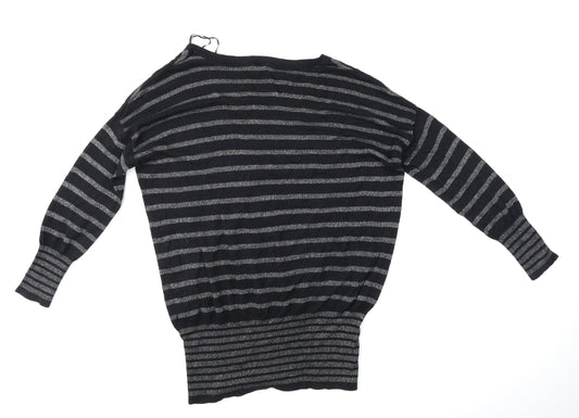Peacocks Womens Black Striped Pullover Jumper Size 16 - Glitery