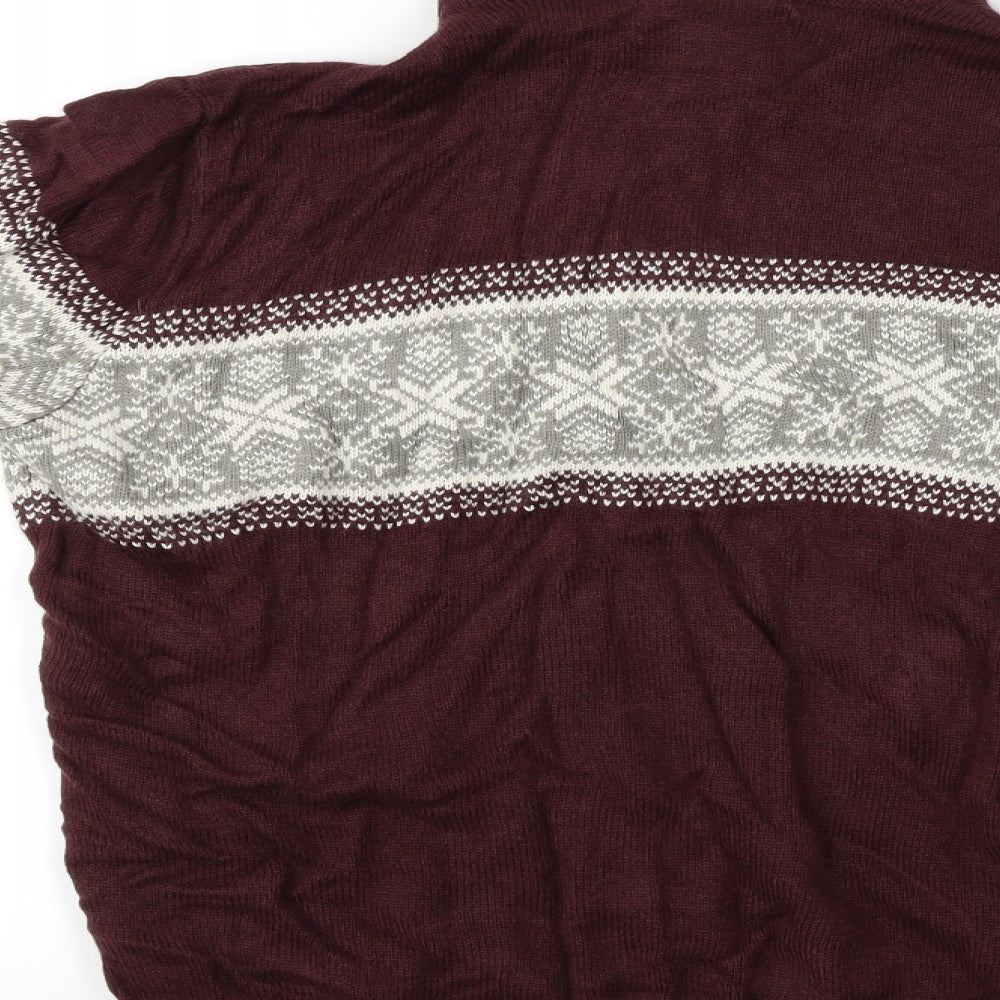 Brand and care label for Threadbare men’s red geometric jumper, size L