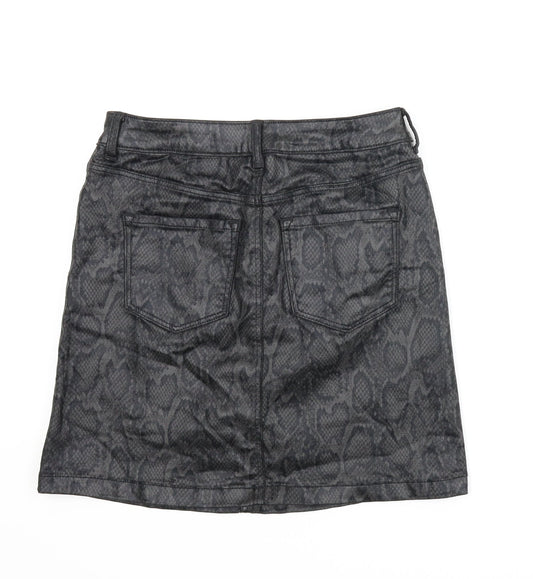M&S Womens Grey Animal Print A-Line Skirt Size 8 - Snake print