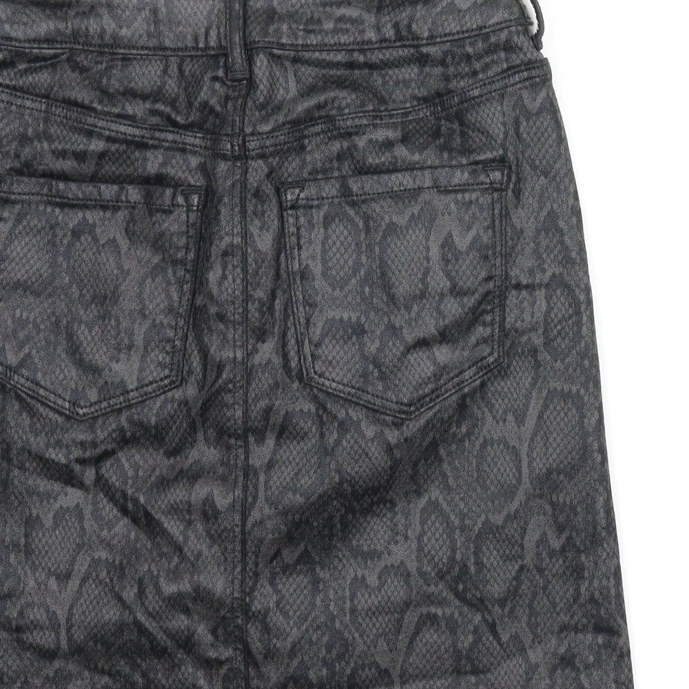 M&S Womens Grey Animal Print A-Line Skirt Size 8 - Snake print