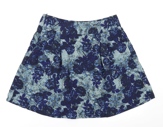 Preworn Womens Black Floral Flare Skirt Size 10