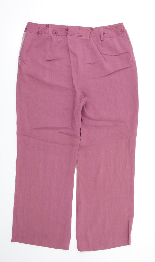 Aria Womens Purple Floral Trousers Size 14 L28 in