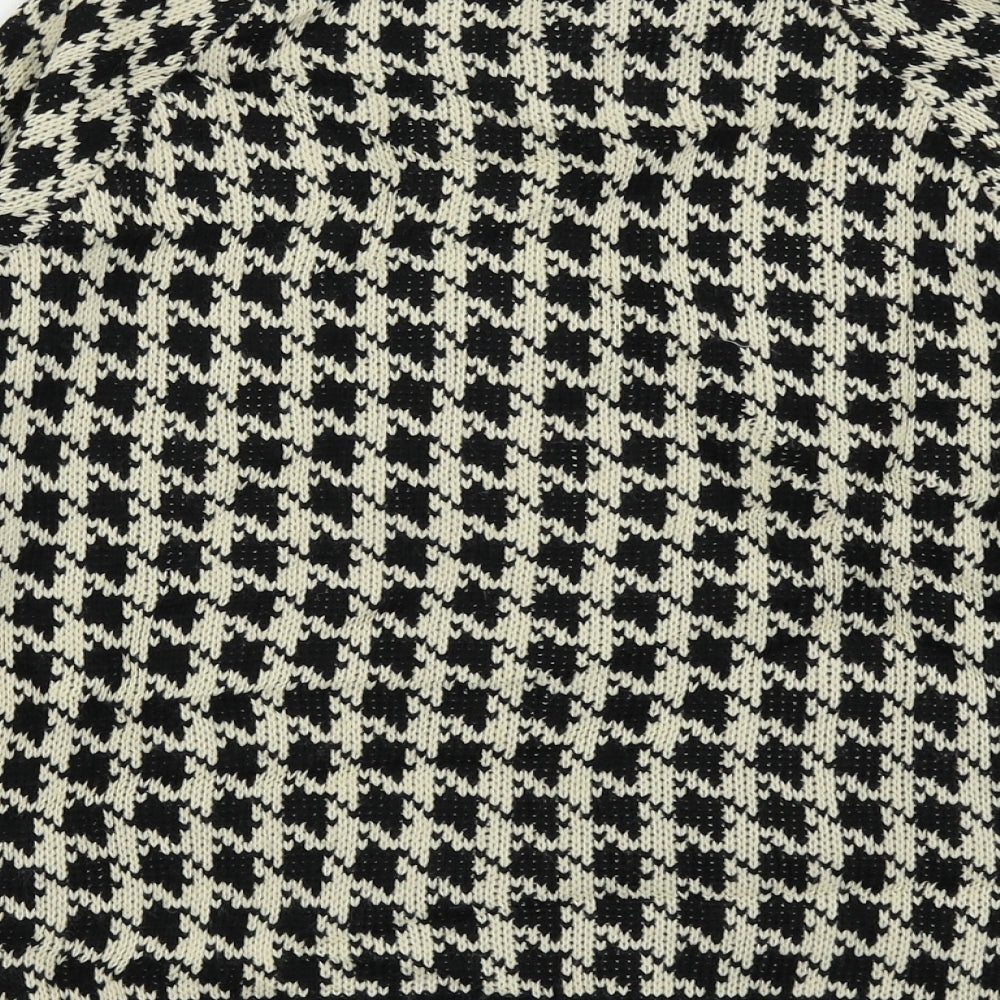Brand and care label for AMARANTO women’s black houndstooth cardigan jumper, size UK 8