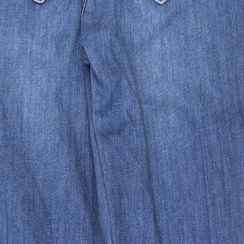 Brand and care label for Gap women’s blue denim skinny jeans, size UK 27, in, 26-inch leg