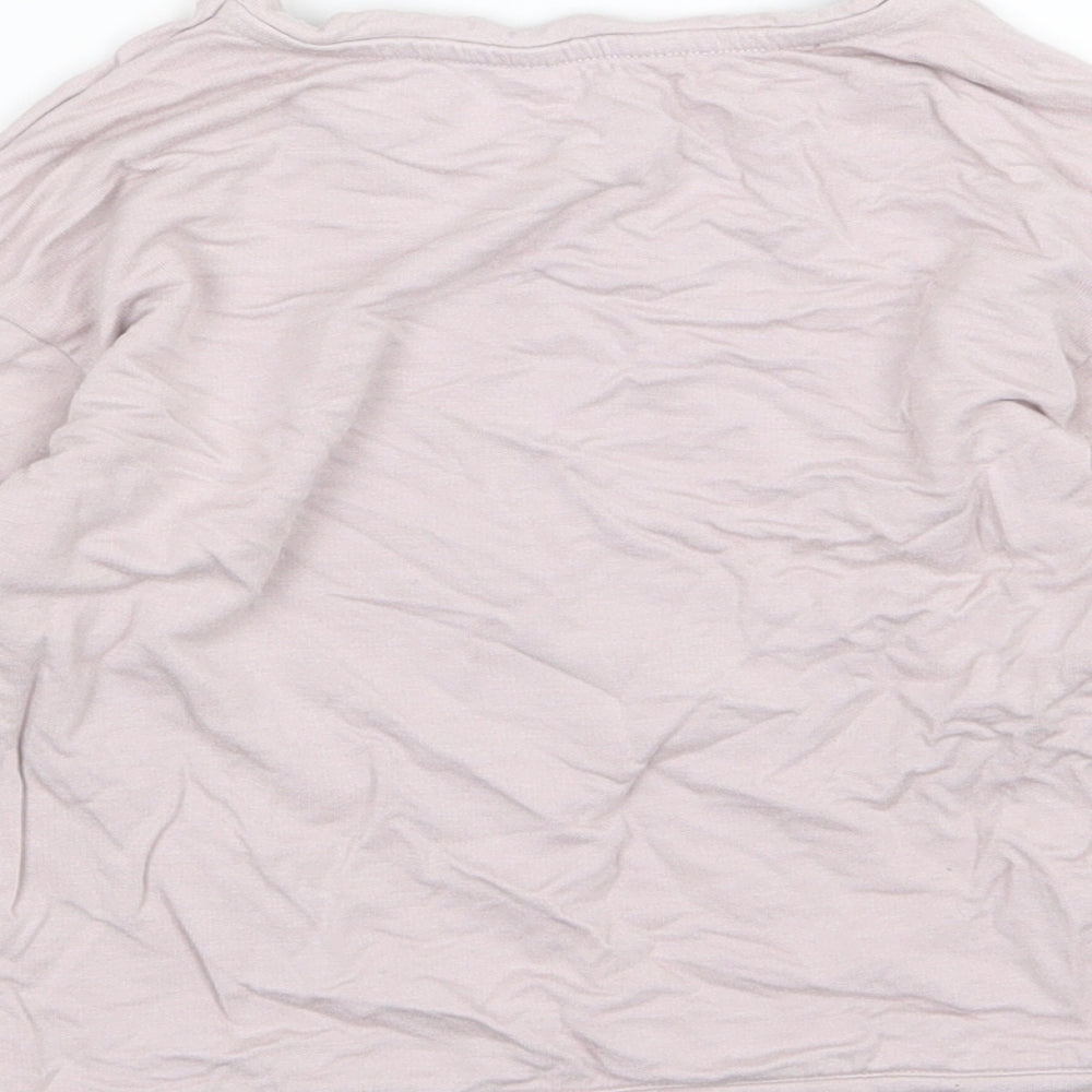 Brand and care label for River Island girls’ pink jersey pullover sweatshirt, size 4-5, years - pug