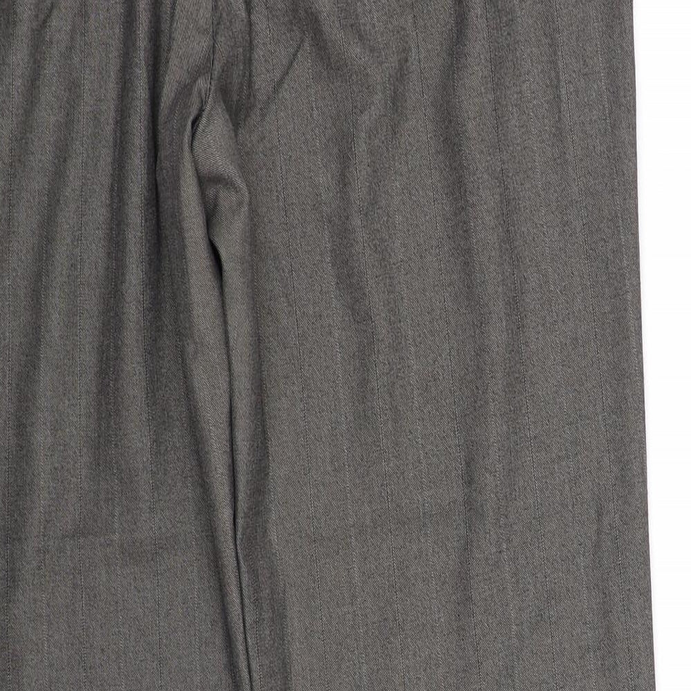 Brand and care label for River island women’s grey trousers, size UK 14, 27-inch leg