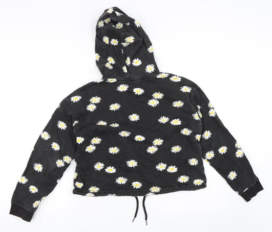 H&M Girls Grey Floral Pullover Hoodie Size 12-13 Years