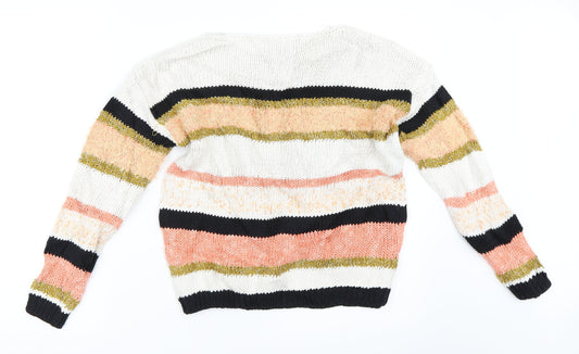Marks and Spencer Womens Orange Striped Pullover Jumper Size S