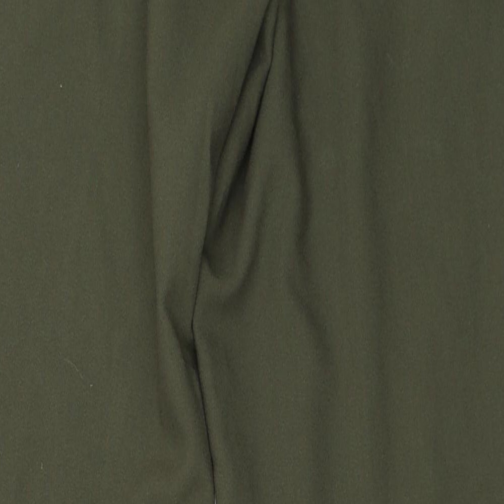 Brand and care label for Misguided women’s green trousers, size UK 8, 24-inch leg