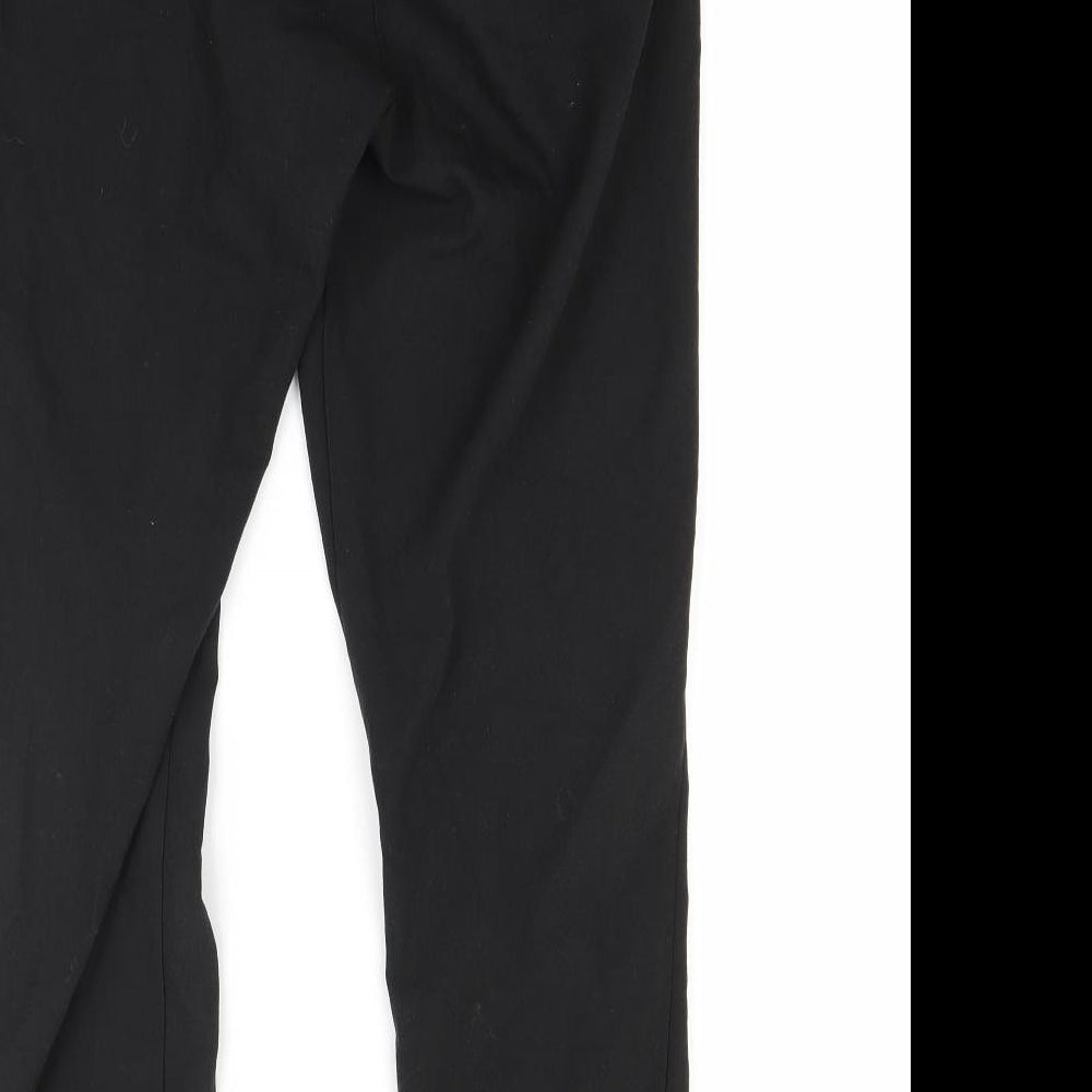 Brand and care label for Missguided women’s black trousers, size UK 8, 28-inch leg