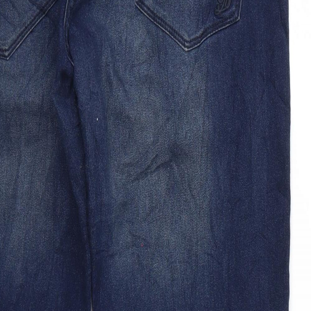 Brand and care label for beloved women’s blue cropped jeans, size UK 42, 27-inch leg