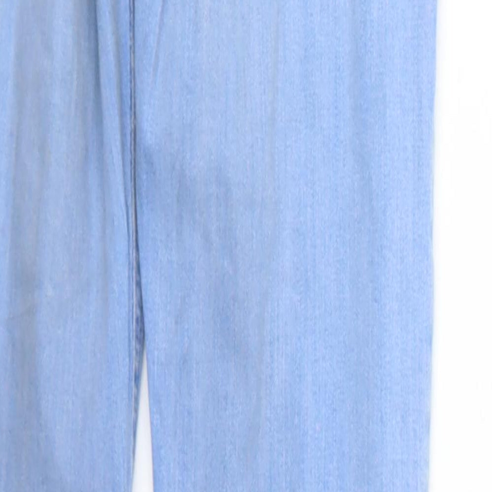 Brand and care label for Topshop women’s blue skinny jeans, size UK 28, 30-inch leg