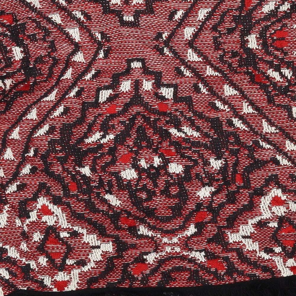 Brand and care label for H&M women’s red geometric cardigan jumper, size S