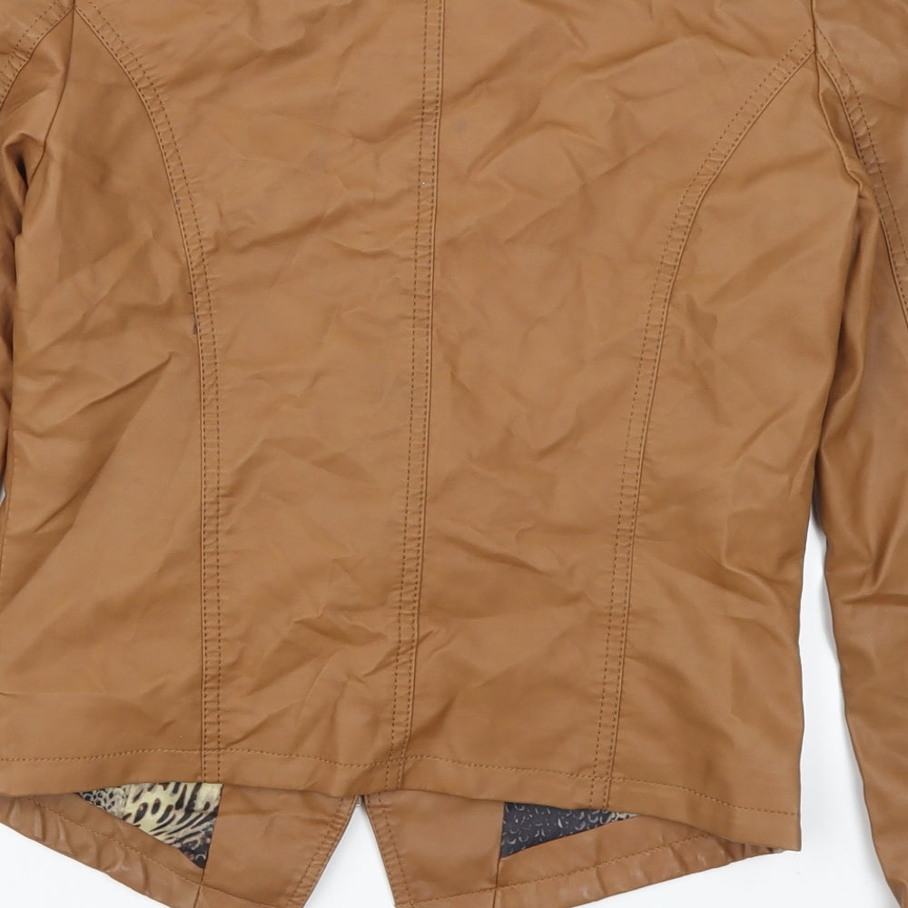 Brand and care label for Cookie Seven women’s brown jacket, size M