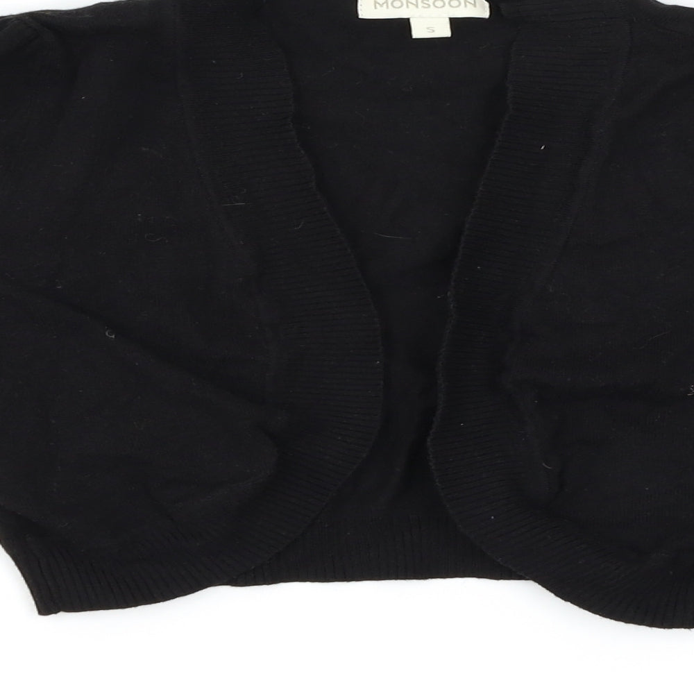 Brand and care label for Monsoon women’s black cardigan jumper, size S