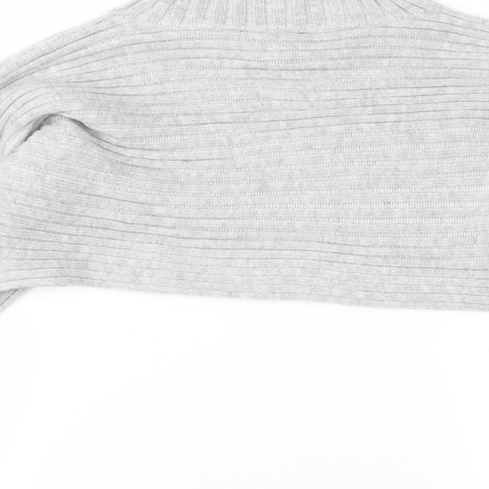 Brand and care label for New Look women’s grey knit jumper, size S