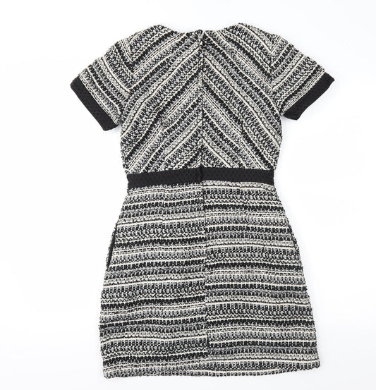 H&M Womens Black Geometric Fit & Flare Size 8
