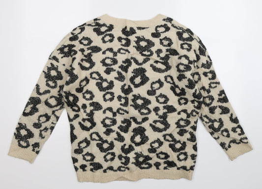 Per Una Womens Beige Animal Print Knit Pullover Jumper Size S - Oversized