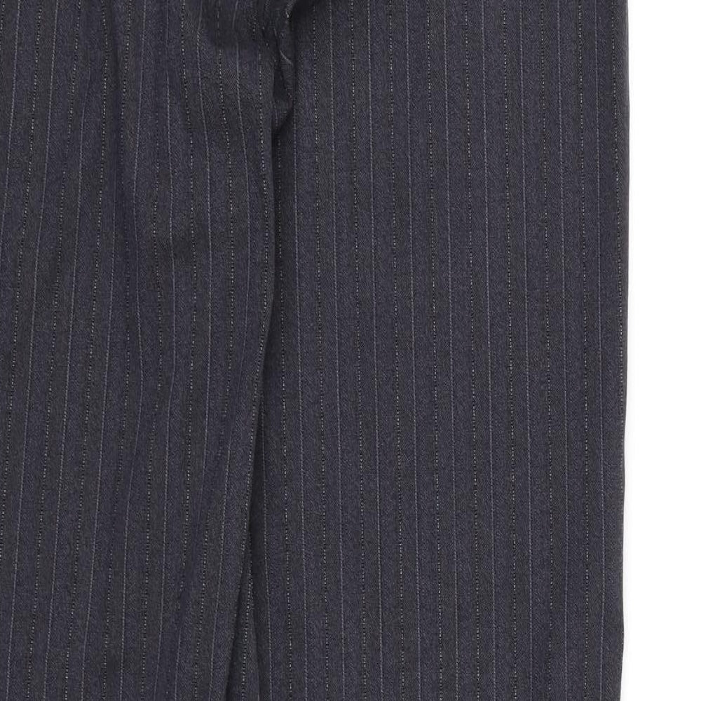 Brand and care label for AMARANTO women’s grey striped rayon dress pants trousers, size UK 14, 31-inch leg