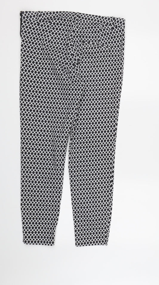 H&M Womens Black Geometric Canvas Trousers Size 10 L26 in