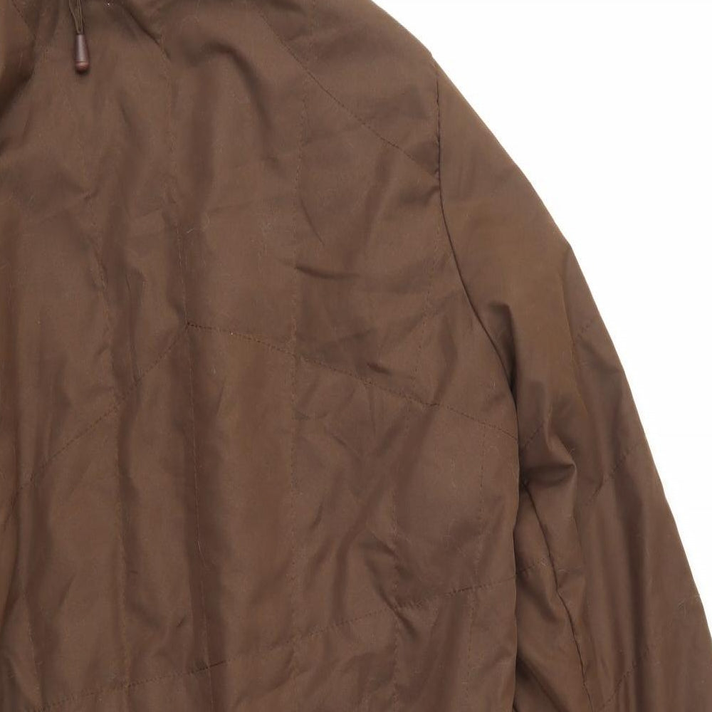 Brand and care label for Preworn women’s brown parka coat