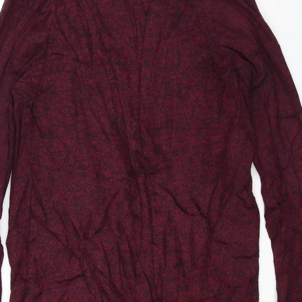 Brand and care label for New Look women’s red cardigan jumper, size UK 8