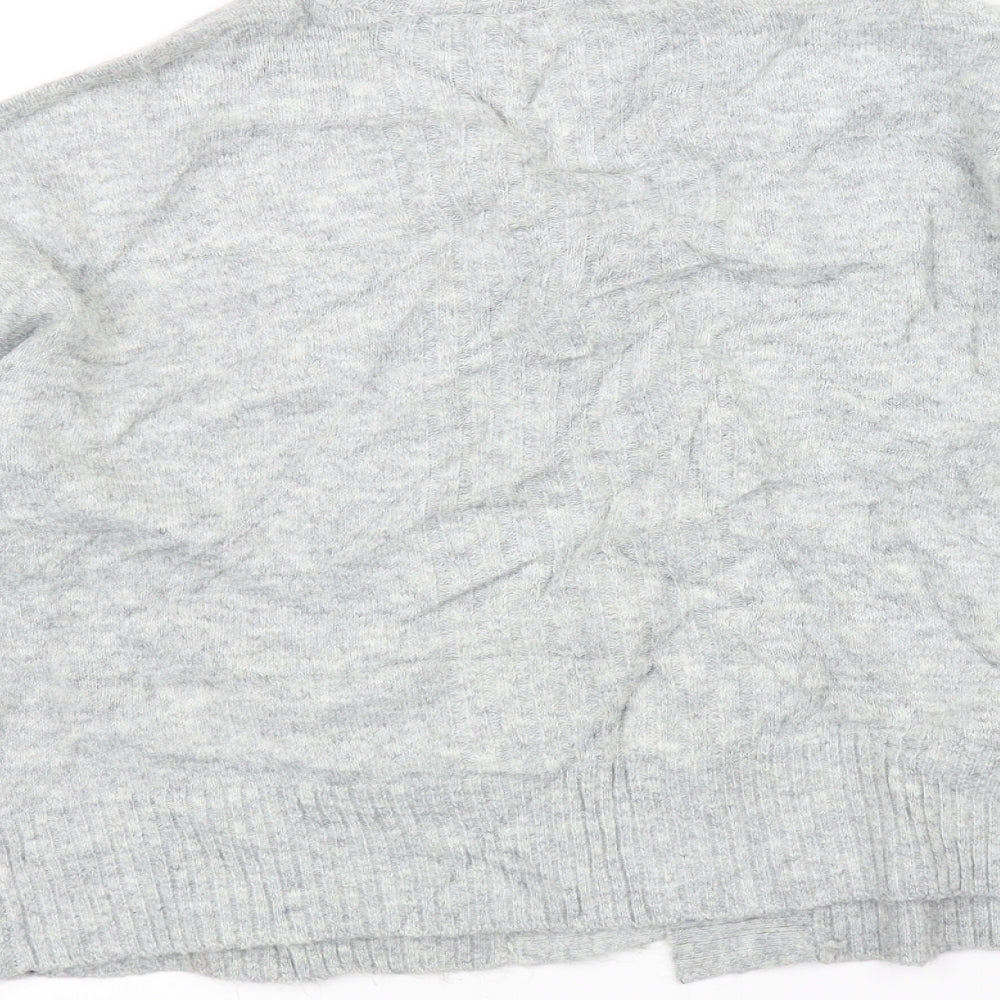 Brand and care label for Miss Selfridge women’s grey cardigan jumper, size S