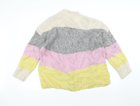 New Look Womens Grey Striped Knit Pullover Jumper Size M