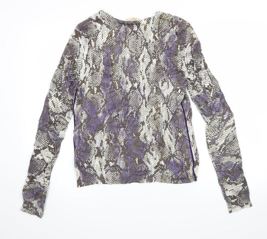 oui moments Womens Purple Animal Print Basic Button-Up Size 10 - snake skin print