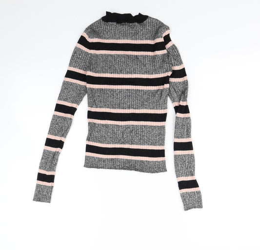 H&M Womens Grey Striped Basic T-Shirt Size XS
