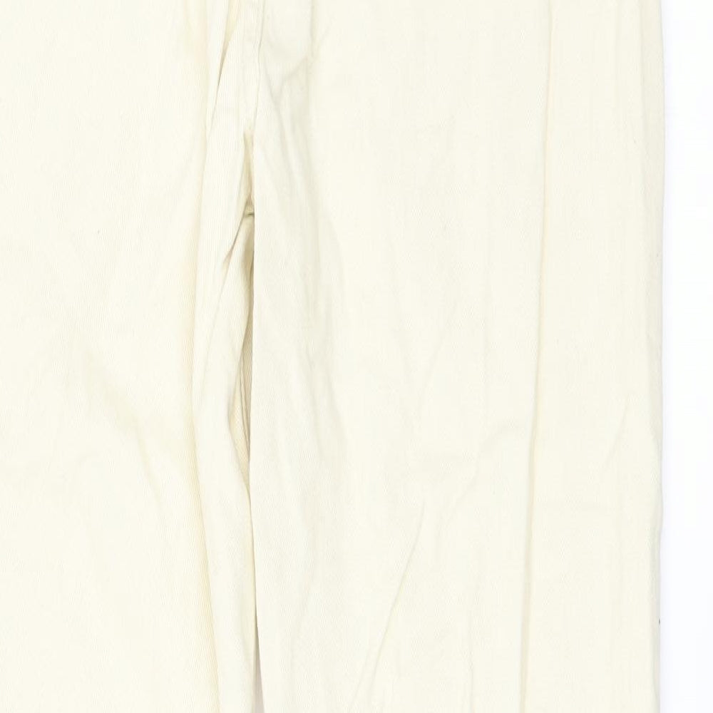 Brand and care label for SHEIN Shien women’s ivory straight jeans, size S, 28-inch leg - zip