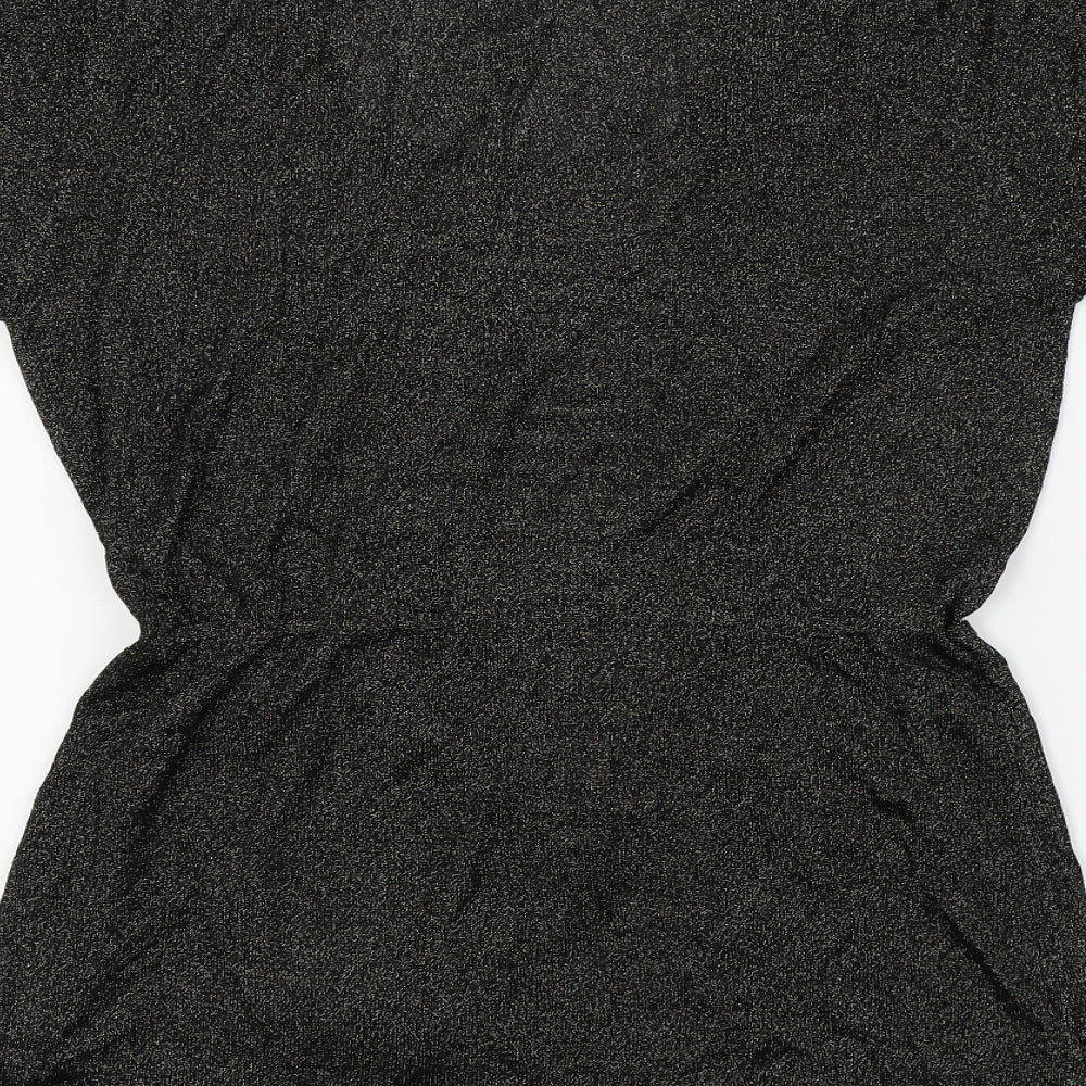 Brand and care label for Bassini women’s black basic blouse, size S, - gold metallic