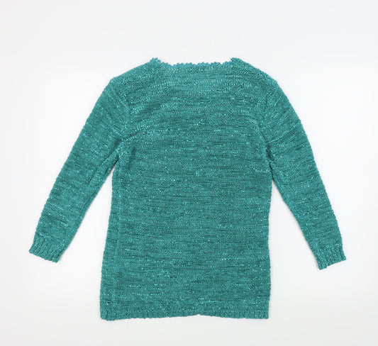 Bon Marché Womens Green Pullover Jumper Size S - Embroidered Floral