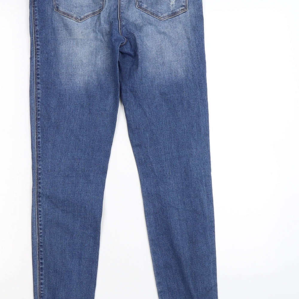 Brand and care label for /denim women’s blue denim skinny jeans, size UK 8, 27-inch leg