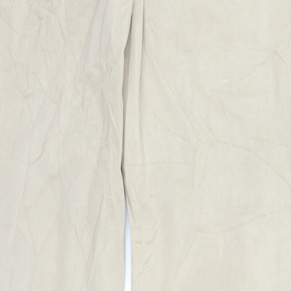 Brand and care label for FB Sister women’s beige chino trousers, size M, 27-inch leg