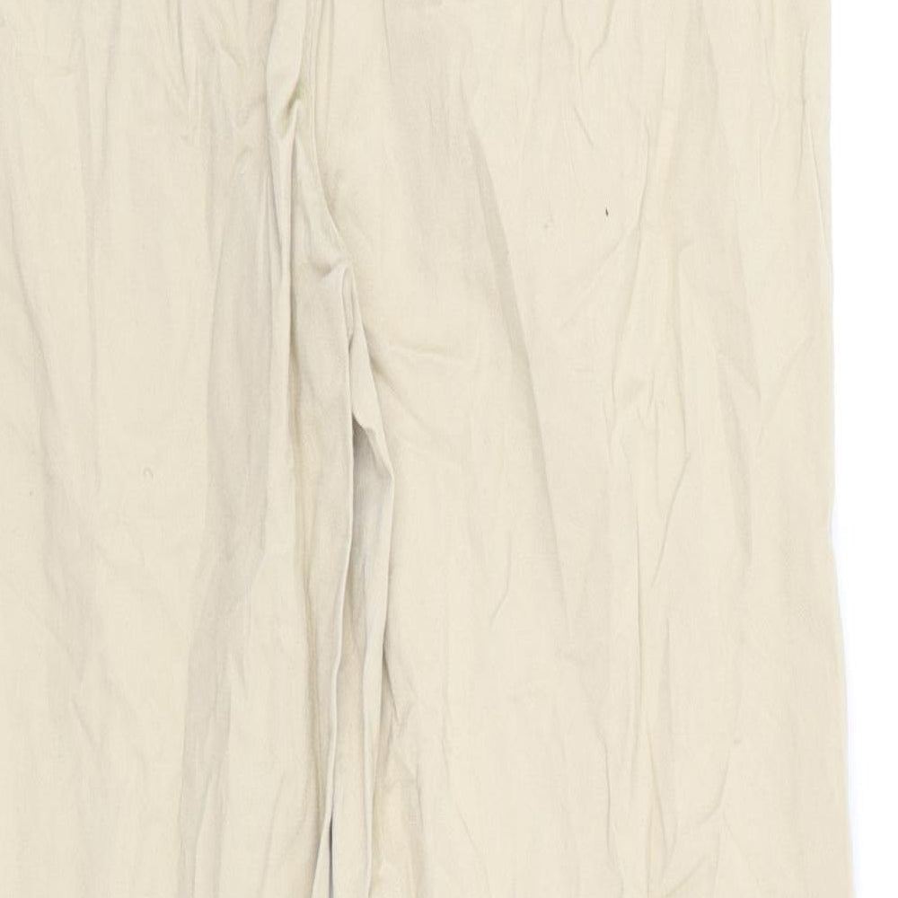 Brand and care label for Atelier women’s beige chino trousers, size UK 36, 25-inch leg
