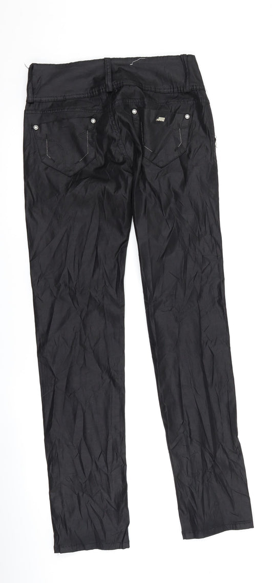 CTM moda Womens Black Trousers Size 29 in L30 in - Wet Look