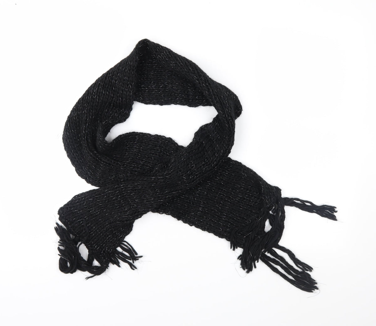 Front view of Preworn women’s black knit scarf