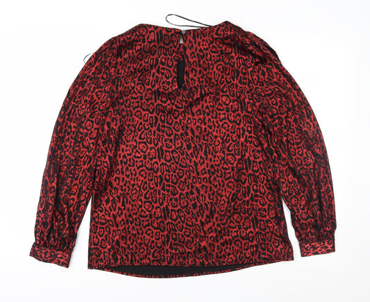 Peacocks Womens Red Animal Print Basic Blouse Size 8