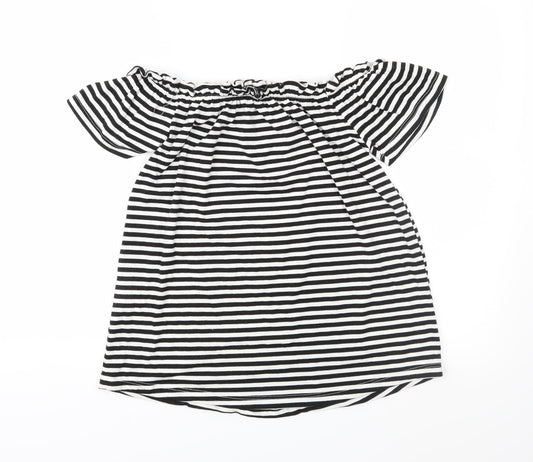 Peacocks Womens Black Striped Jersey Basic Blouse Size 8