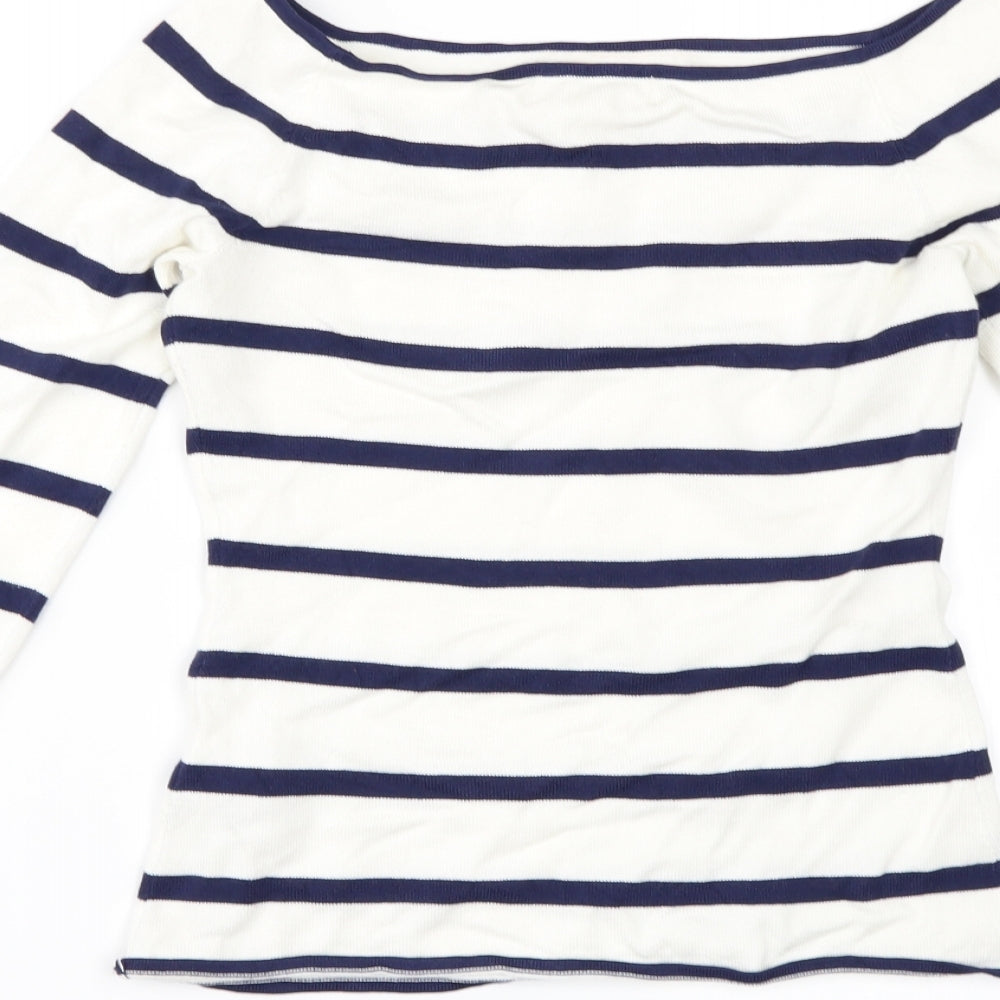 Brand and care label for H&M women’s ivory striped jumper, size S