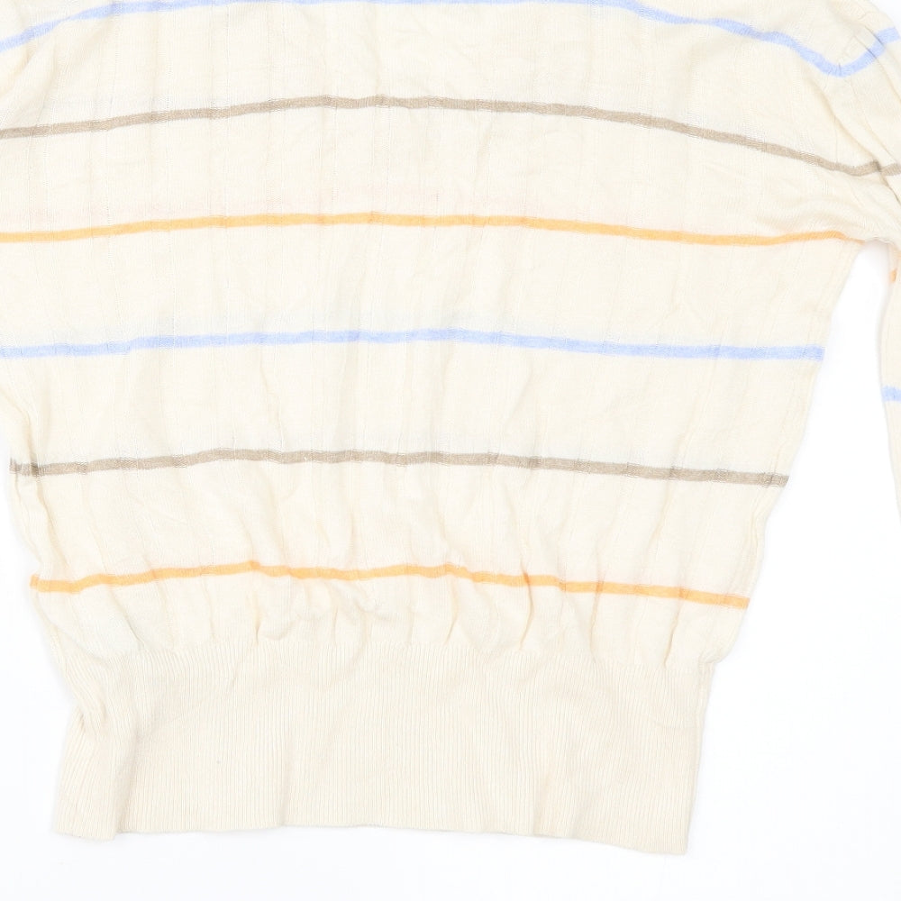 Brand and care label for Marks & Spencer women’s ivory striped jumper, size S