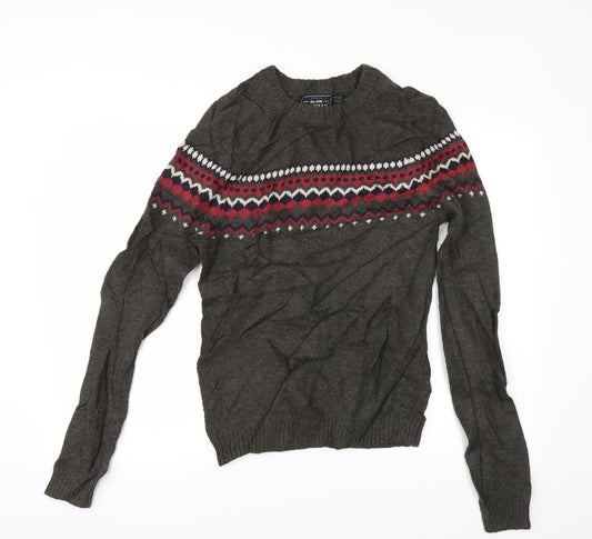 Topshop Mens Green Geometric Pullover Jumper Size XS
