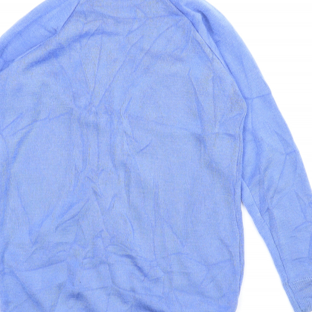 Brand and care label for Heritage Dimension women’s blue cardigan jumper, size S