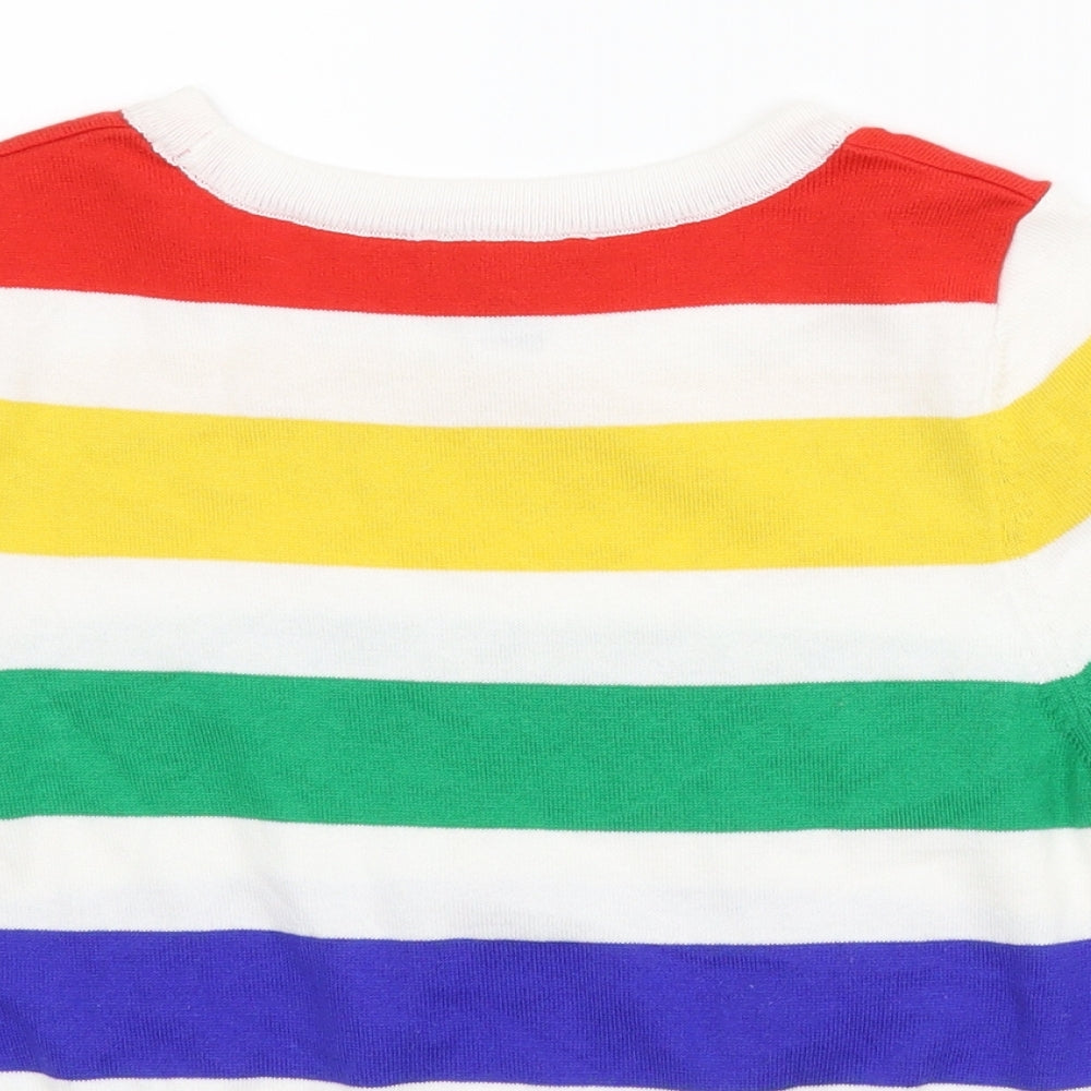 Brand and care label for New Look women’s multicoloured striped jumper, size UK 10, - cropped