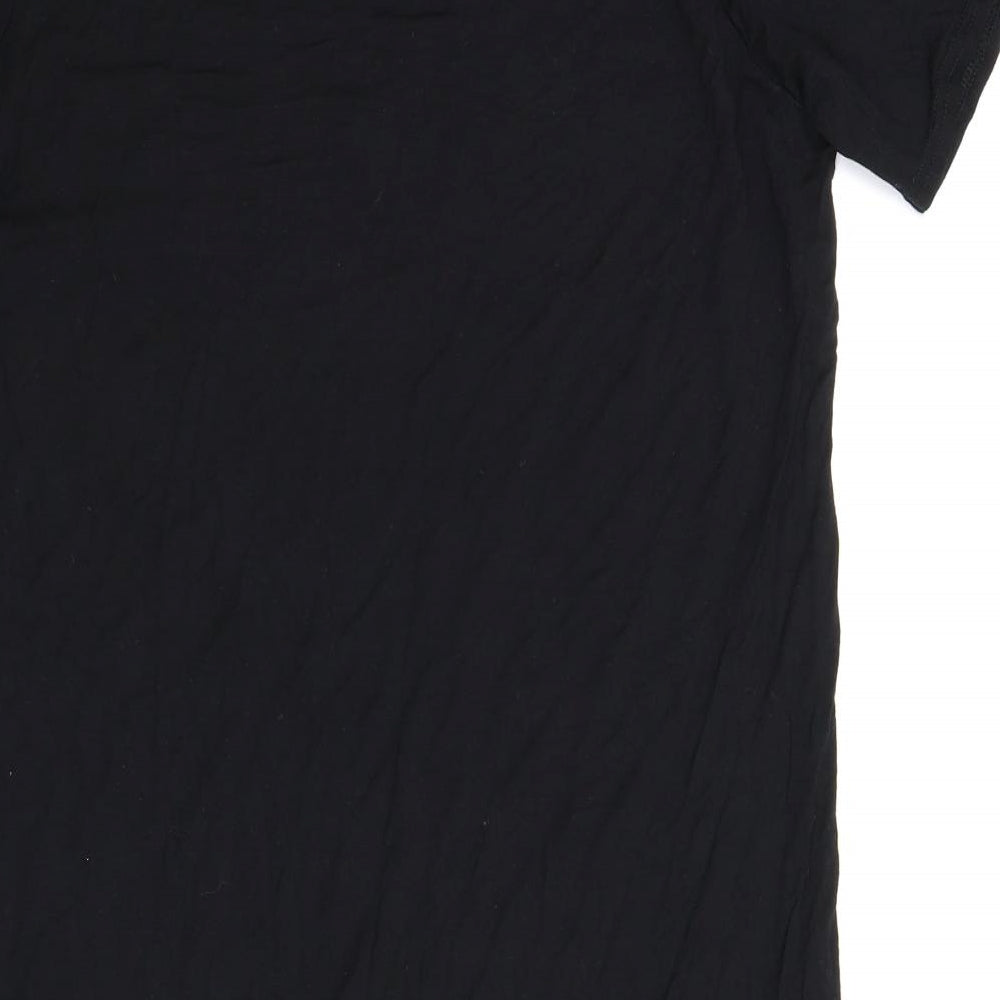 Brand and care label for Boohoo women’s black solid chemise dress, size UK 10, - bridesmaid