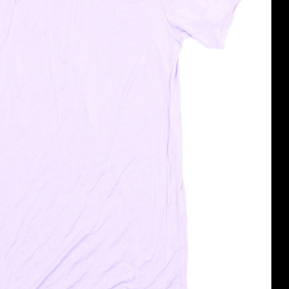 Brand and care label for In the Style women’s purple solid chemise dress, size UK 6