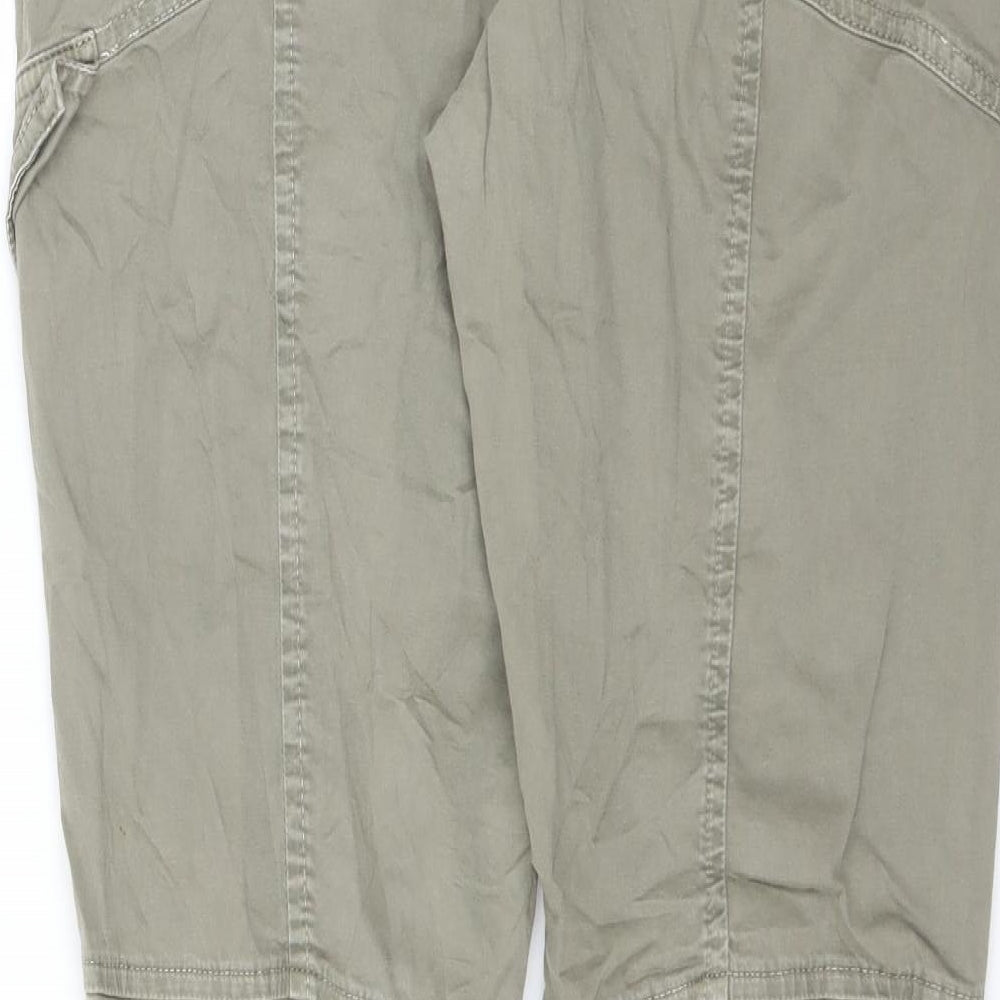 Brand and care label for Black women’s green cargo trousers, size UK 31, in, 27-inch leg - ruched detail on legs